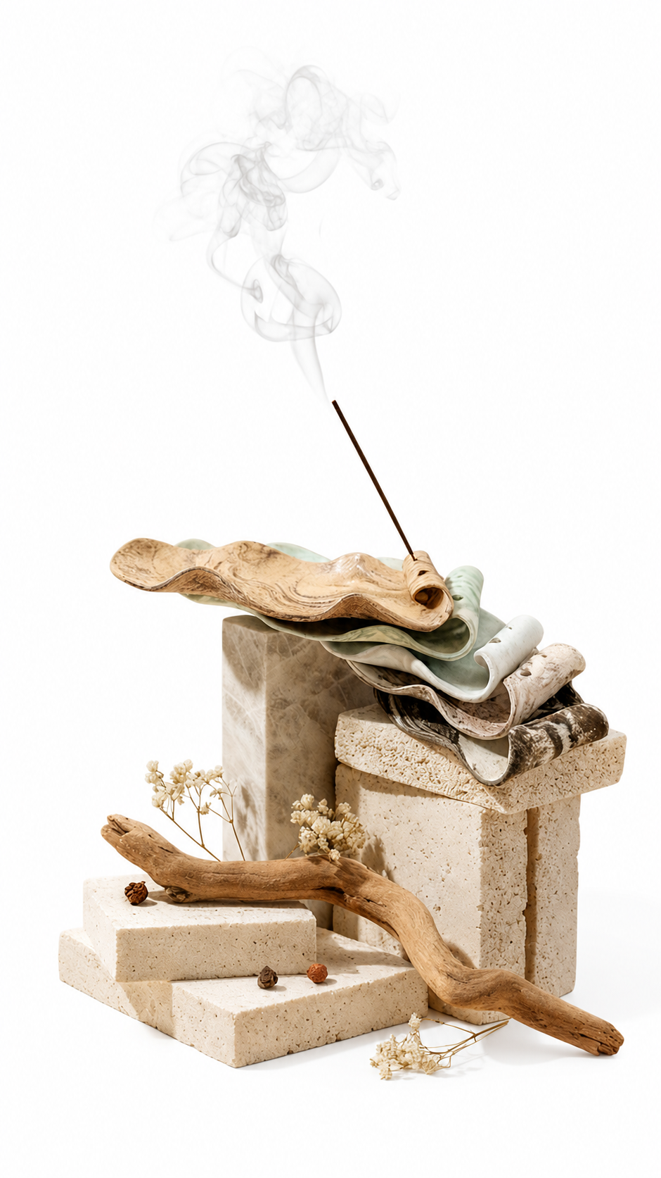 Juanfu Ceramic Incense Holder stacked colors on white background